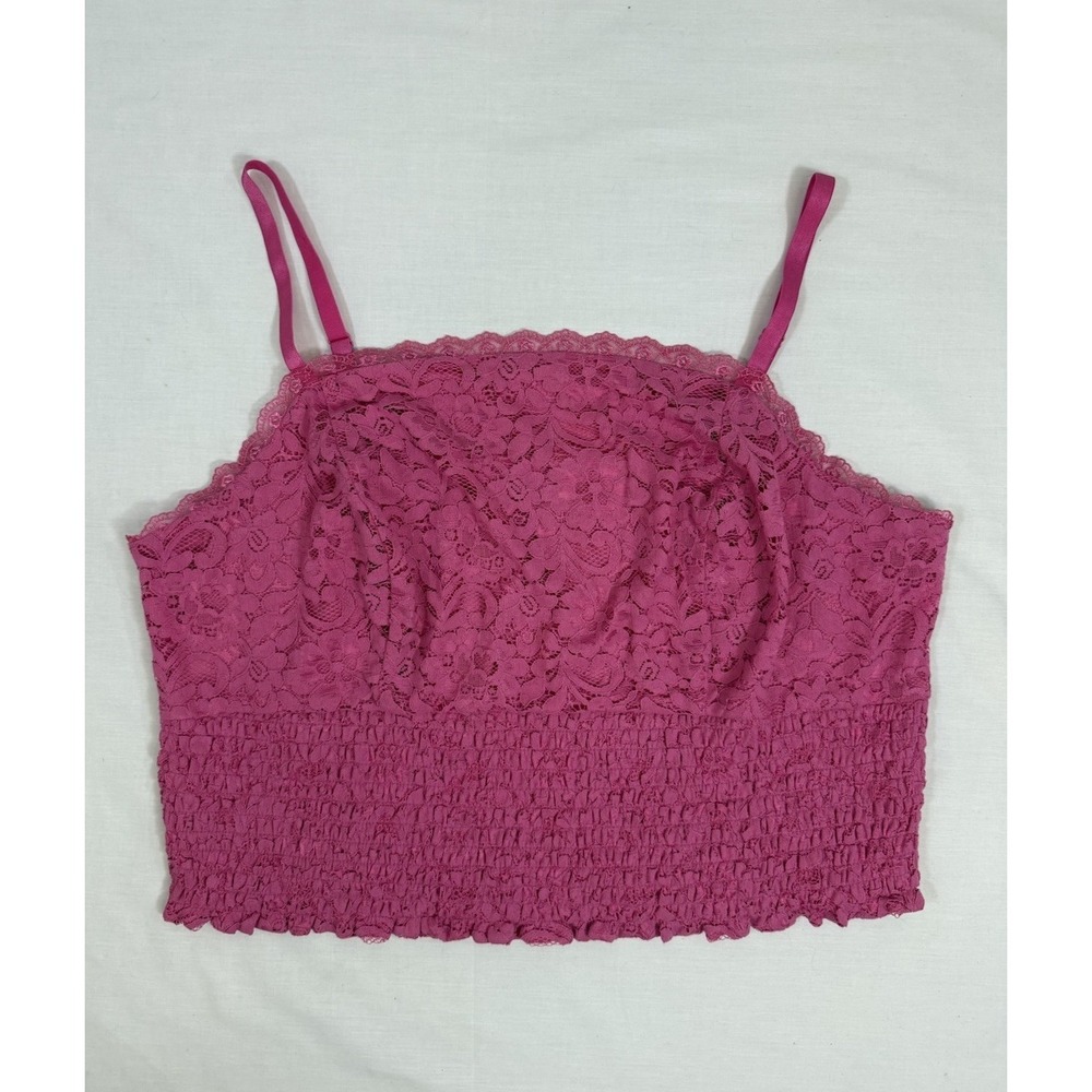 Torrid Crop Top Womens Size 3 Sleeveless Lace Square Neck Smocked Blouse Pink